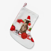 Pit Bull Dog met cadeaudoos en kerstversieringen Kleine Kerstsok (Voorkant (Hangend))