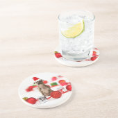 Pit Bull Dog met cadeaudoos en kerstversieringen Zandsteen Onderzetter (Zijkant)