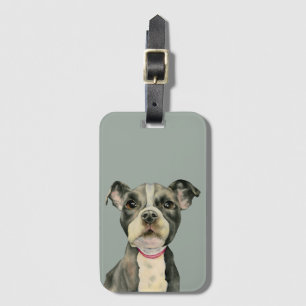 Pit Bull Dog met Puppy Eyes Waterverf Painting Bagagelabel