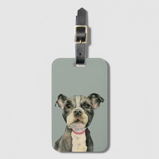 Pit Bull Dog met Puppy Eyes Waterverf Painting Bagagelabel (Voorkant (verticaal))