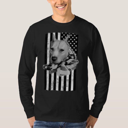 Pit Bull Dog op Amerikaanse vlag T-shirt (Voorkant)