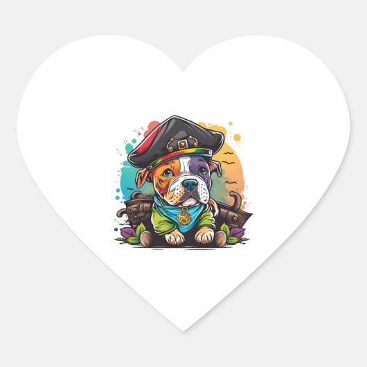 Pit Bull Dog Pirate Hart Sticker (Voorkant)