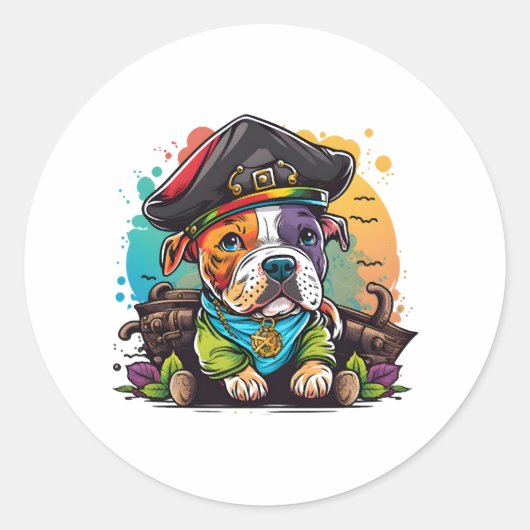 Pit Bull Dog Pirate Ronde Sticker (Voorkant)