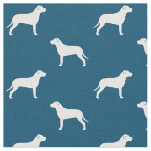 Pit Bull Dog Silhouettes Blue en White Patterted Stof