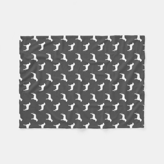Pit Bull Dog Silhouettes Pattern Grey and White Fleece Deken (Voorkant (Horizontaal))