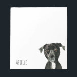 Pit Bull Dog Waterverf | Jouw namen toevoegen Notitieblok<br><div class="desc">Dit is een waterverf schilderij van een zwarte peerhond die naar zijkanten kijkt en diep in gedachten lijkt te zijn. Ze heeft witte bont op haar borst.</div>