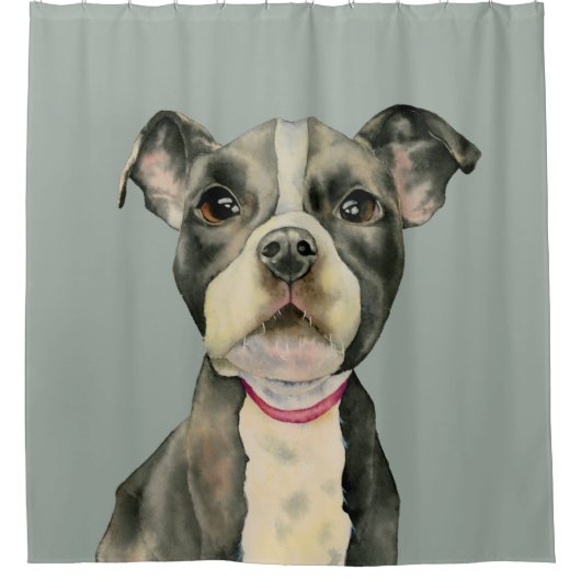 Pit Bull Dog Waterverf Painting Douchegordijn (Voorkant)