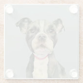 Pit Bull Dog Waterverf Painting Glazen Onderzetter (Achterkant)