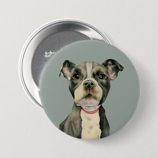 Pit Bull Dog Waterverf Painting Ronde Button 7,6 Cm (Voorkant /achterkant)