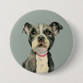 Pit Bull Dog Waterverf Painting Ronde Button 7,6 Cm (Voorkant)