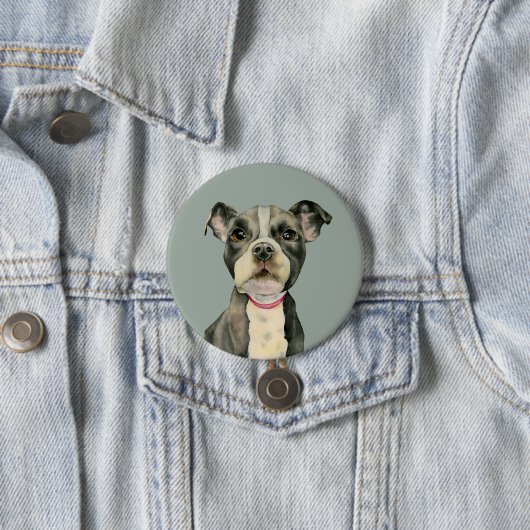 Pit Bull Dog Waterverf Painting Ronde Button 7,6 Cm (In situ)