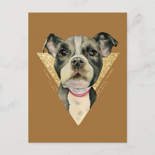 Pit Bull Dog Waterverf Schilderen 3 Briefkaart (Voorkant)