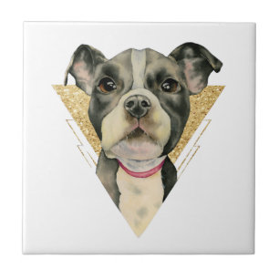 Pit Bull Dog Waterverf Schilderen 3 Tegeltje