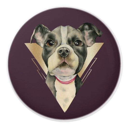 Pit Bull Dog Waterverf Schilderen 4 Keramische Knop (Voorkant)