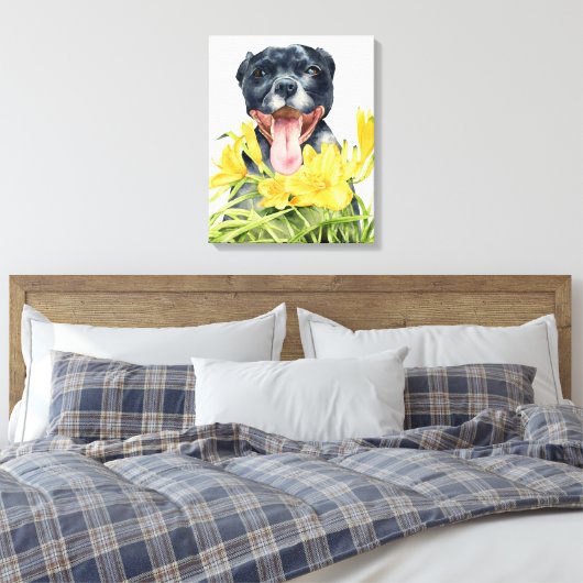 Pit Bull Dog Waterverf Schilderen, Fine Art Canvas Afdruk (Insitu (Slaapkamer))