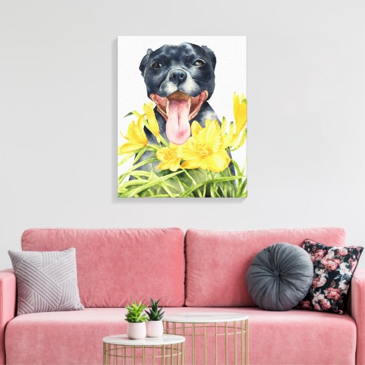 Pit Bull Dog Waterverf Schilderen, Fine Art Canvas Afdruk (Insitu (Woonkamer))