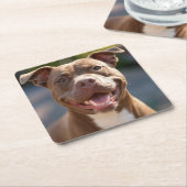 Pit Bull-foto toevoegen aanpassen Kartonnen Onderzetters (Schuin)