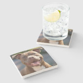Pit Bull-foto toevoegen aanpassen Stenen Onderzetter (Zijkant)