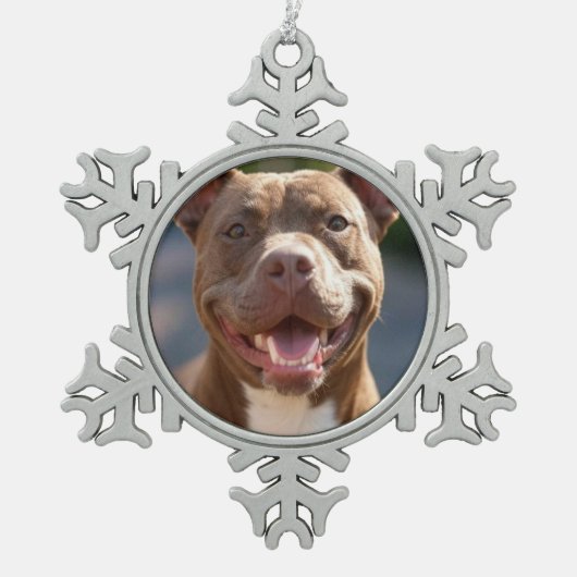 Pit Bull-foto toevoegen aanpassen Tin Sneeuwvlok Ornament (Voorkant)