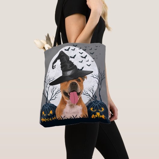 Pit Bull Halloween Pumpkin Patch Tote Bag (Dichtbij)