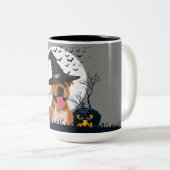Pit Bull Halloween Pumpkin Patch Tweekleurige Koffiemok (Voorkant rechts)