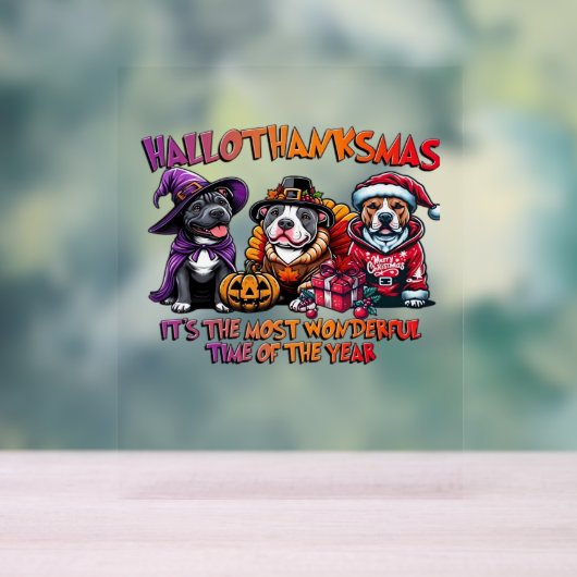 Pit Bull Halloween Thanksgiving Kerstklassieker Acryl Bord (Neutraal)