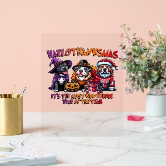 Pit Bull Halloween Thanksgiving Kerstklassieker Acryl Bord (Huwelijk)