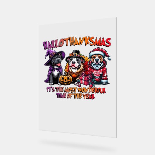 Pit Bull Halloween Thanksgiving Kerstklassieker Acryl Bord (Hoek)