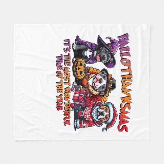 Pit Bull Halloween Thanksgiving Kerstklassieker Fleece Deken (Voorkant (Horizontaal))
