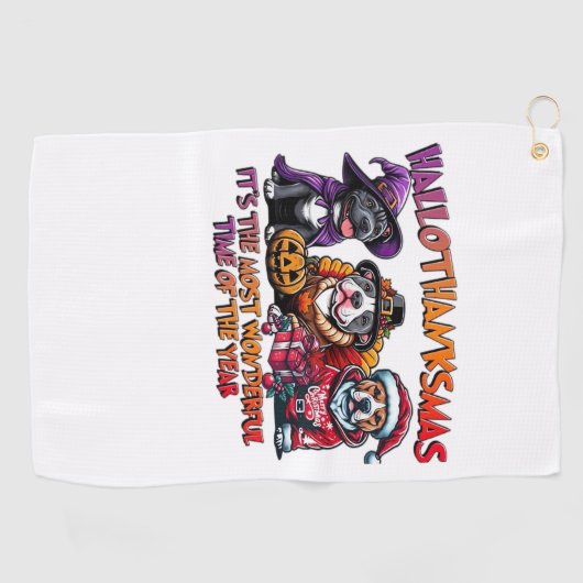 Pit Bull Halloween Thanksgiving Kerstklassieker Golfhanddoek (Horizontaal)