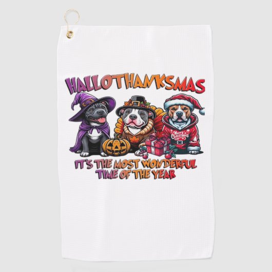 Pit Bull Halloween Thanksgiving Kerstklassieker Golfhanddoek (Voorkant)