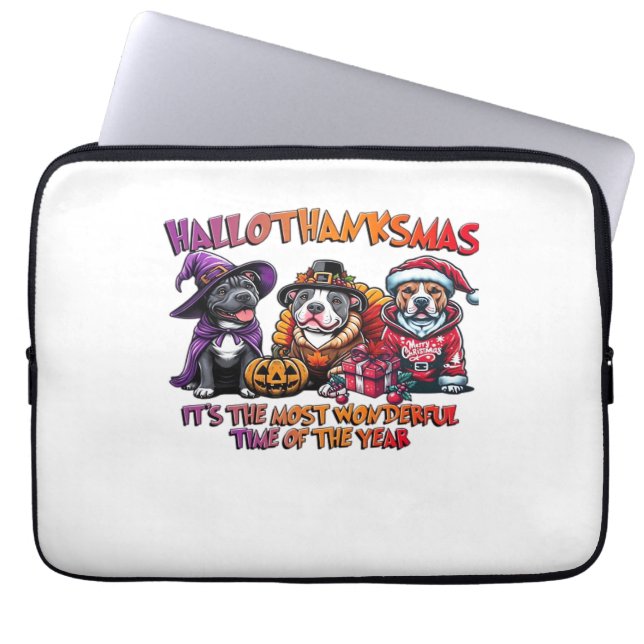 Pit Bull Halloween Thanksgiving Kerstklassieker Laptop Sleeve (Voorkant)