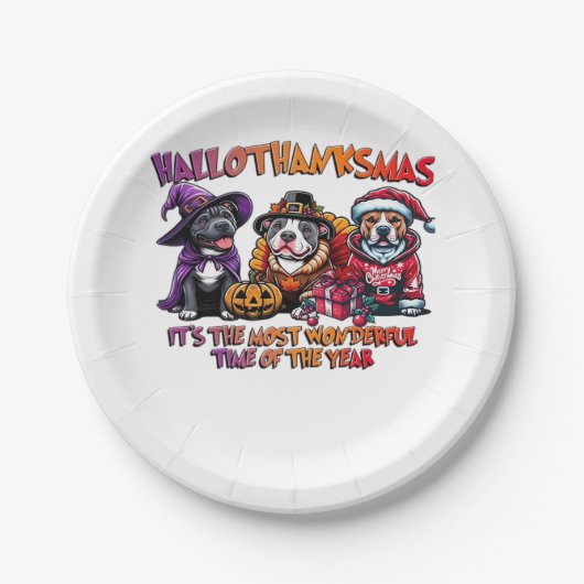 Pit Bull Halloween Thanksgiving Kerstklassieker Papieren Bordje (Voorkant)