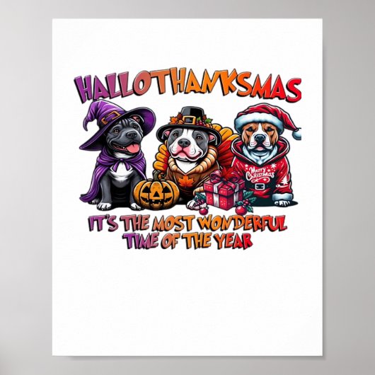 Pit Bull Halloween Thanksgiving Kerstklassieker Poster (Voorkant)