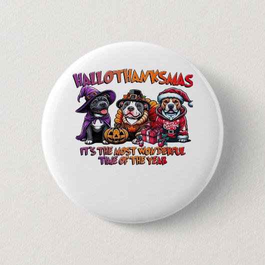 Pit Bull Halloween Thanksgiving Kerstklassieker Ronde Button 5,7 Cm (Voorkant)