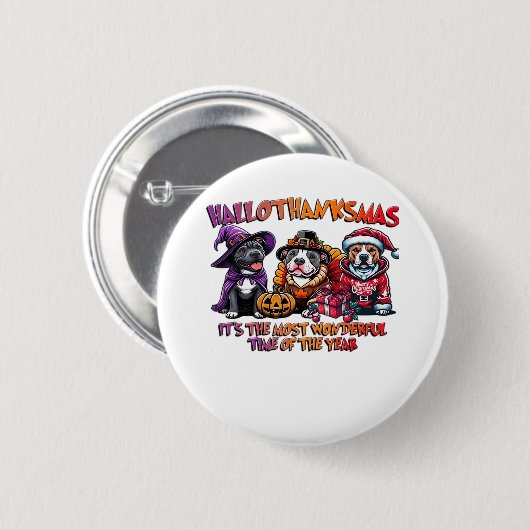 Pit Bull Halloween Thanksgiving Kerstklassieker Ronde Button 5,7 Cm (Voorkant /achterkant)