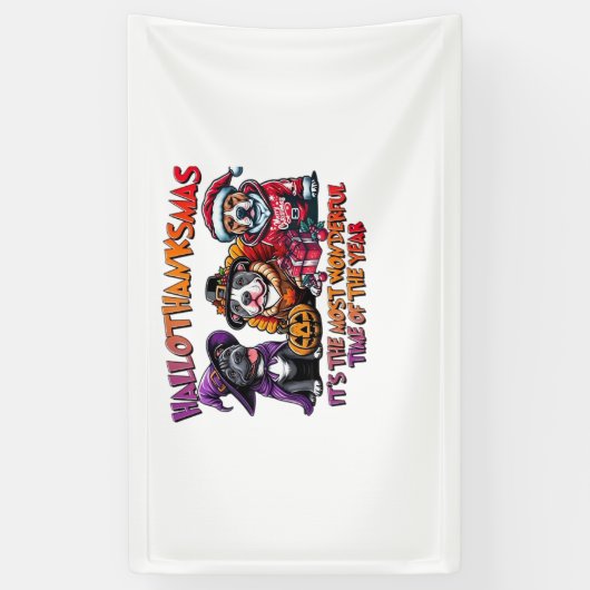 Pit Bull Halloween Thanksgiving Kerstklassieker Spandoek (Verticaal)