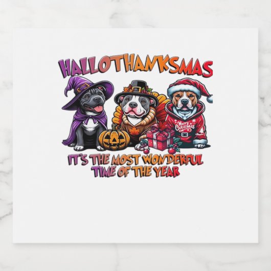 Pit Bull Halloween Thanksgiving Kerstklassieker Sparkling Wijnetiket (Enkel label)