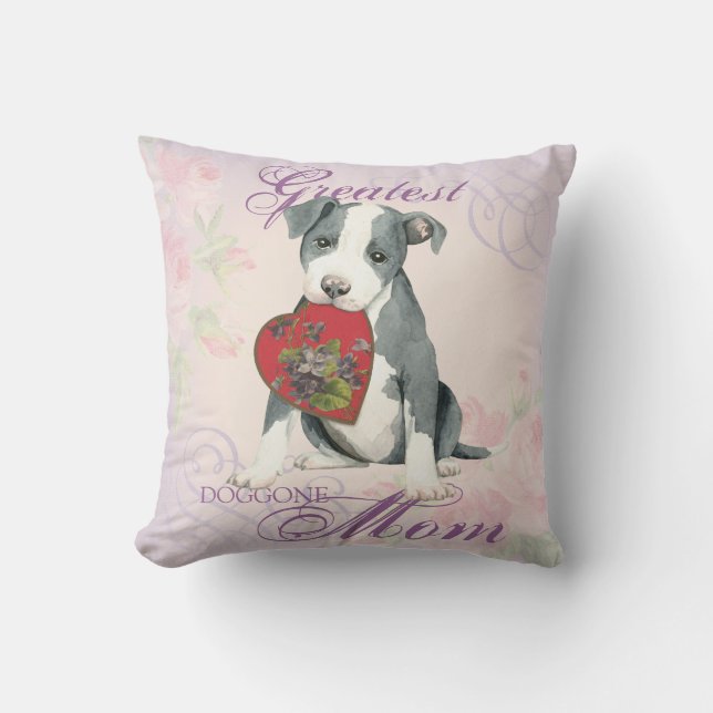 Pit Bull Heart Mam Kussen (Voorkant)