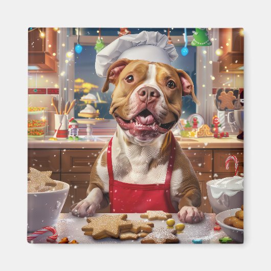 Pit Bull Holiday Baking: Feestelijke Kerst Magneet (Voorkant)