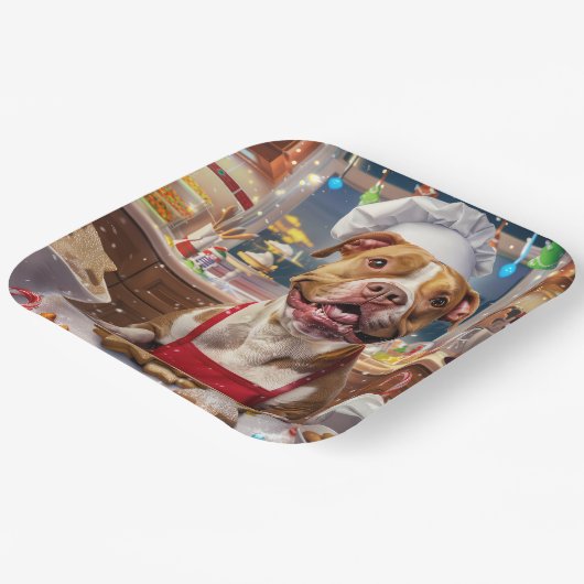 Pit Bull Holiday Baking: Feestelijke Kerst Papieren Bordje (Gebogen)