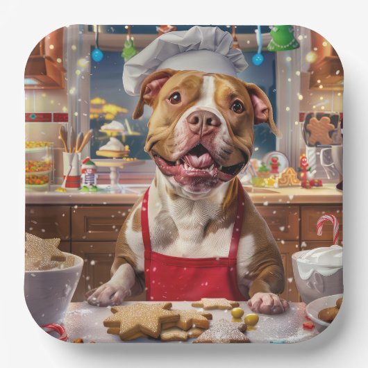 Pit Bull Holiday Baking: Feestelijke Kerst Papieren Bordje (Voorkant)