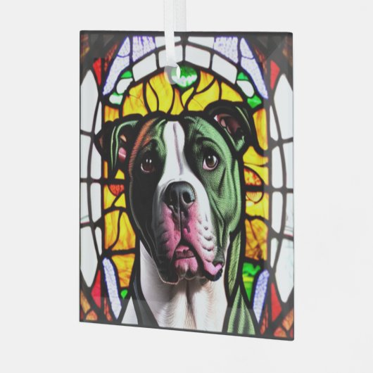 Pit Bull in "Glas in lood" Glas Ornament (Voorkant links)