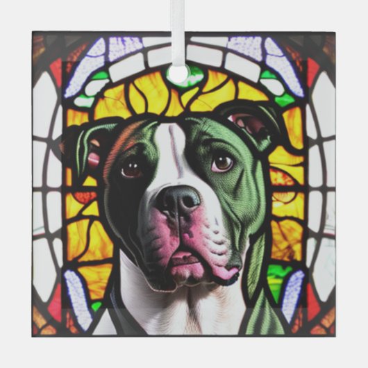 Pit Bull in "Glas in lood" Glas Ornament (Voorkant)
