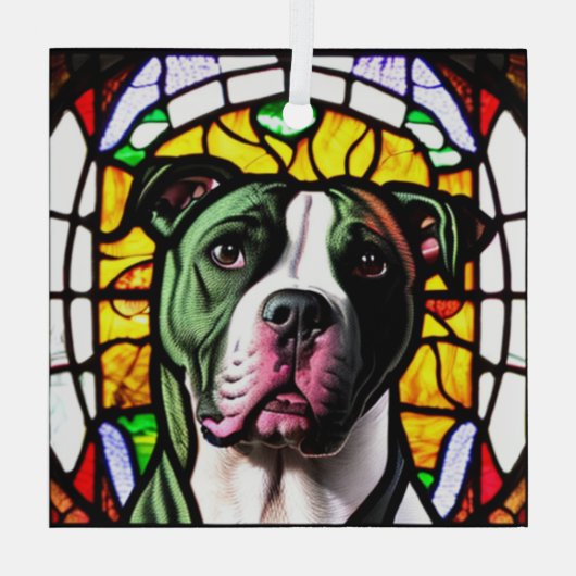 Pit Bull in "Glas in lood" Glas Ornament (Achterkant)