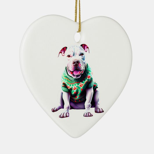 Pit Bull in Kersttrui Keramisch Ornament (Rechts)