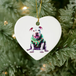 Pit Bull in Kersttrui Keramisch Ornament
