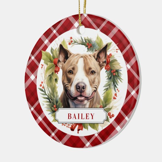 Pit Bull Keramische Cirkel Ornament (Links)