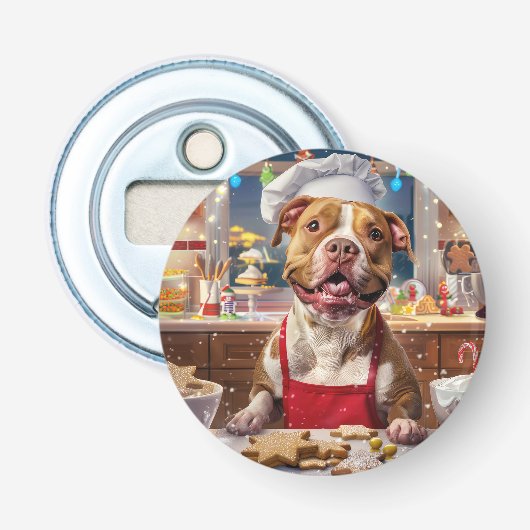 Pit Bull Kerstbakken: Festive Kerst  Button Flesopener (Voorkant)
