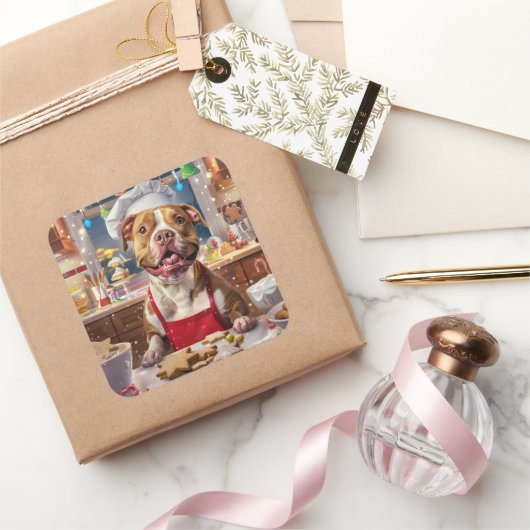 Pit Bull Kerstbakken: Festive Kerst  Vierkante Sticker (Geschenken)
